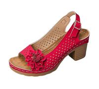 Genérico Sandalias Mujer Tacón Sandalias Tacón Mujer Sandalia Verano Cómodo Chunky De Tacón Verano Cómodo Tacones Altos Con Cordones Pescado Boca Confort Zapatos Verano, 2 rojos, 42 EU