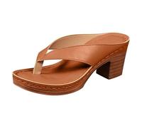 Genérico Sandalias Mujer Tacón Sandalias Tacón Mujer Sandalia Verano Sandalia Cómodo Chunky Con Correa De Tobillo Pescado Boca Punta Abierta Verano Cómodo Zapatos Verano Verano, B marrón, 41 EU
