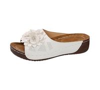 Genérico Sandalias Mujer Tacon Zapatos casuales uela gruesa flores da color liso punta abierta sandalias huecas primavera verano ire libre Zapato (White, 43)