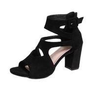 Genérico Sandalias Mujer Tacón Zapatos Mujer Cuñas Sandalias Mujeres Negras de Gamuza con Corte y Punta Abierta, para fiestas, bodas, salidas, paseos y uso diario en temporada de verano, Negro , 38