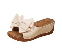 Genérico Sandalias Mujer Verano Chanclas cuña zapatillas sandalias bohemias m da Tacon Dorada ligeras elegantes antideslizantes brillo verano (Beige, 43)