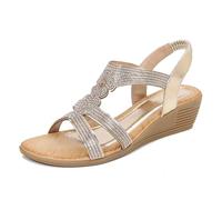 Genérico Sandalias Mujer Verano Comodas Pies Anchos Zapatos Ladies Sandals New Summer Style Comfortable And Fashionable Heart Shaped Retro Ethnic Style Light Vacation Sandalias Cuñas (Gold,37)