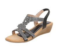 Genérico Sandalias Mujer Verano Comodas Pies Anchos Zapatos Ladies Sandals New Summer Style Comfortable And Fashionable Heart Shaped Retro Ethnic Style Light Vacation Sandalias Cuñas (Black,38)