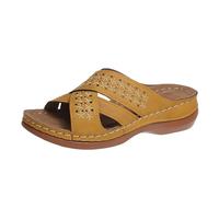 Genérico Sandalias Mujer Verano Comodas Plataforma Zapato Thick Bottom Slope And Fashion Outside Wearing Open Toed Head Cold Drags Women'S Shoes Korean Denim Cloth High Heeled Sandalias (Yellow,39)