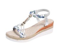 Genérico Sandalias Mujer Verano Cómodo Sandalia Compensada Verano Bohemia Planas Punta Abierta Cómodas Zapatos Chanclas De Playa Casual Mulas Para Transpirable Plantillas Gruesas, plata, 37 EU