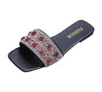 Genérico Sandalias Mujer Verano Cómodo Sandalias Nuevo Modelo Diamante Brillante Flor Decoración Punta Cuadrada Punta Abierta Transpirable Cómodo Antideslizante Mujer Verano Soles Cuñas, Le Noir, 38.5