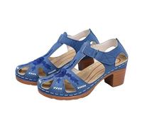 Genérico Sandalias Mujer Verano Cómodo Tacón, Sandalias Punta Cerrada Mujer, Sandalias Tacón Bloque, Calado Transpirable Con Correa Trasera Zapatos Soporte Deseo Plantar Para Casual, azul, 39 EU