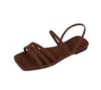 Genérico Sandalias Mujer Verano con Puntera Abierta Punta Cuadrada Planas - Zapatos Mujer Sandalias Classic Basicas Casual, Sandalia Ciudad Descanso Calle Cafe 43
