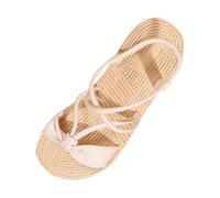 Genérico Sandalias Mujer Verano con textura de lino y hebilla ajustable, punta abierta de estilo natural para la temporada cálida011
