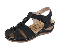 Genérico Sandalias Mujer Verano Cuña Pies Anchos Comodas Sandalias con Cómoda de Verano con Flores de Cuña para Mujer,Zapatos Soporte para El,Función Masaje,Tacon (Black,40)