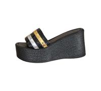 Genérico Sandalias Mujer Verano Cuña Pies Anchos Comodas Sandalias de Verano con Gruesa Y Diseño de Una Palabra para Mujer,Nuevas Zapatillas Mezclilla con Cabeza Cuadrada (Black,38)