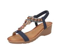Genérico Sandalias Mujer Verano Cuña Pies Anchos Cómodas Women'S Sandals New Summer Comfortable And Fashionable Retro Ethnic Style Lightweight Vacation Elastic Heel Sandalia Plana Mujer (Navy,42)
