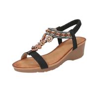 Genérico Sandalias Mujer Verano Cuña Pies Anchos Cómodas Women'S Sandals New Summer Comfortable And Fashionable Retro Ethnic Style Lightweight Vacation Elastic Heel Sandalia Plana Mujer (Black,41)