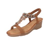 Genérico Sandalias Mujer Verano Cuña Pies Anchos Cómodas Women'S Sandals New Summer Comfortable And Fashionable Retro Ethnic Style Lightweight Vacation Elastic Heel Sandalia Plana Mujer (Brown,36)