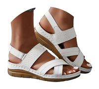 Genérico Sandalias Mujer Verano Cuña Pies Anchos Zapatos Sandalias Ortopédicas para Mujer Con Fascitis Plantar,Planas Con Y Soporte de para Verano Al,Masaje Hebillas (White,42)