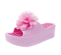 Genérico Sandalias Mujer Verano Plataforma Cómodas Playa Chanclas de Una Palabra,Chanclas de Playa con Flores Simulación Para Mujer,Gruesa con Tacón Cuñas Esparto (Pink,40)