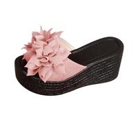 Genérico Sandalias Mujer Verano Plataforma Cuñas Verano Pantuflas de con Gruesa Y Diseño de Flores,con Aumento Altura,Para Uso En Exteriores Y Playa. Sandalias Cómodas Mujer (Pink,40)