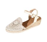 Genérico Sandalias Mujer Verano Plataforma Sandalias Cuña Women'S Yellow Crochet Espadrille Sandals Ankle Strap Closed Toe Platform Shoes Sandalia Mujer Zapatillas Ortopedicas Verano (White,36)