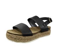Genérico Sandalias Mujer Verano Plataforma Sandalias Negras Fashion Femeninas de Mujer Rope Roman Platform Fashion de Pala Planas (Black,37)