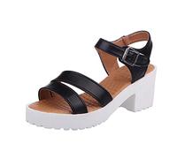 Genérico Sandalias Mujer Verano Tacon Pies Anchos Negras Zapatos de Encaje para Mujer Tacones Casuales Sandalias de Gruesas Y Transpirables Sandalia Cerradas (Black,42)