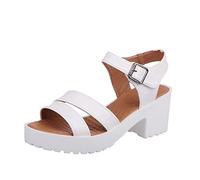 Genérico Sandalias Mujer Verano Tacon Pies Anchos Negras Zapatos de Encaje para Mujer Tacones Casuales Sandalias de Gruesas Y Transpirables Sandalia Cerradas (White,41)