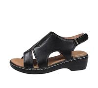 Genérico Sandalias Mujer Verano Tacon Pies Anchos Zapatos Sandalias de Mujer de Verano Nuevas,Planas,Talla Grande,con Punta Abierta,Informales con Cuña Playa (Black,39)