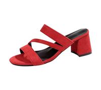 Genérico Sandalias Mujer Verano Tacon Zapatos de Verano Europa Y Los Unidos Viento de Pez Una Palabra Tacón Grueso Con Temperamento Con Cabeza Redonda Punta Abierta Sandalia deportiva Mujer (Red,42)
