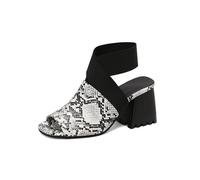 Genérico Sandalias Mule De Tacón Grueso para Mujer | Sandalias De Verano Peep Toe Con Estampado De Serpiente, Sandalias Casuales Con Correa EláStica En El Tobillo