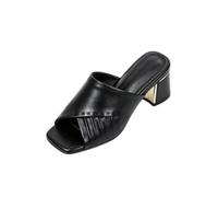 Genérico Sandalias Mule para Mujer con Tacón Medio | Sandalias Deslizantes De Cuero Pu Plisado, Punta Abierta Destalonado Sandalias De Verano, Sin Cordones Mules Casuales