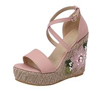 Genérico Sandalias Negras Mujer Cómodas Zapatos de Verano 2026 Nuevas Sandalias Bohemias A de Agua Tacón Inclinado Edición Coreana Grande Tacó Deportivas Zapatos (Pink,40)