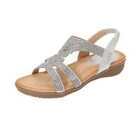 Genérico Sandalias Negras Mujer Pies Anchos Zapatos Verano Ladies Sandals Summer New Comfortable Fashion Retro Ethnic Style Light Beach Vacation Elastic Heel Casual Flat Sandalias Goma (Silver,37)