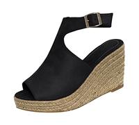 Genérico Sandalias Negras Mujer Zapatos de Verano Mujer Buckle Roman Casual Ladies Zapatos Cuñas de Sandals Tiran Sandalias Sólidas Mujeres Minimalistas Verano 2026 (Black,37)