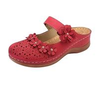 Genérico Sandalias Negras Pies Anchos Zapatos Verano Mujer Sandalias de Mujer de Comercio Exterior,Pantuflas Europa Y Unidos,Talla Grande,Retro,Plana,con Cabeza (Red,35)