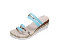 Genérico Sandalias Negras Plataforma Zapato Verano Mujer Women's Summer Casual Comfortable Buckle Strap Thick Bottom Rome Thick Bottom Slope Heel Slippers Sandalia Deportiva Mujer (Sky Blue,39)