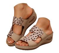 Genérico Sandalias Ortopedicas Mujer Cómodas Zapatos Verano Nuevas Pantuflas de Verano de Tamaño Con Borde Calado Y Diseño Poema,Sandalias Casuales Ligeras para Exteriores Cuero Mujer (Khaki,39)