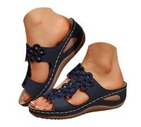 Genérico Sandalias Ortopedicas Mujer Cómodas Zapatos Verano Nuevas Pantuflas de Verano de Tamaño Con Borde Calado Y Diseño Poema,Sandalias Casuales Ligeras para Exteriores Cuero Mujer (Blue,38)