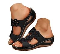 Genérico Sandalias Ortopedicas Mujer Cómodas Zapatos Verano Nuevas Pantuflas de Verano de Tamaño Con Borde Calado Y Diseño Poema,Sandalias Casuales Ligeras para Exteriores Cuero Mujer (Black,36)