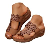 Genérico Sandalias Ortopedicas Mujer Cómodas Zapatos Verano Nuevas Pantuflas de Verano de Tamaño Con Borde Calado Y Diseño Poema,Sandalias Casuales Ligeras para Exteriores Cuero Mujer (Brown,41)