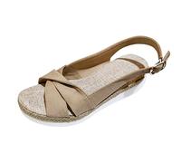 Genérico Sandalias Ortopedicas Mujer Cómodas Zapatos Verano Sandalias de Tacón con Gruesa Y Hebilla de Lona Color Liso para Mujer A La Verano Minimalistas Negras Cuña (Beige,39)