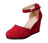 Genérico Sandalias Ortopedicas Mujer Sandalias de cuña de gamuza para mujer, estilo retro Mary Jane, con una sola pieza, cómodas y transpirables (Red, 42)