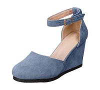 Genérico Sandalias Ortopedicas Mujer Sandalias de cuña de gamuza para mujer, estilo retro Mary Jane, con una sola pieza, cómodas y transpirables (Sky Blue, 43)