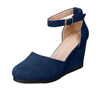 Genérico Sandalias Ortopedicas Mujer Sandalias de cuña de gamuza para mujer, estilo retro Mary Jane, con una sola pieza, cómodas y transpirables (Blue, 37)