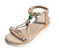 Genérico Sandalias Ortopedicas Mujer uela gruesa tacón cuña estilo informal m da sandalias bohemias decoradas iamantes imitación Verano ligeros cómodos (Beige, 43)