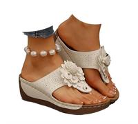 Genérico Sandalias ortopédicas para las mujeres Clip Toe Arco Apoyo Flip Flops, 2025 Flor Cuña Mujeres Flip Flops Plataforma Sandalias Summer Slip En zapatillas de playa (White,43)