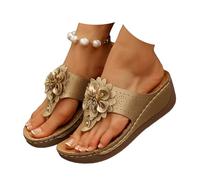 Genérico Sandalias ortopédicas para las mujeres Clip Toe Arco Apoyo Flip Flops, 2025 Flor Cuña Mujeres Flip Flops Plataforma Sandalias Summer Slip En zapatillas de playa (Gold,43)