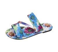 Genérico Sandalias para mujer Cómodas Señoras Verano Color Bloqueador Flor Cuero Playa Ropa Caliente Fondo Plano Grande Talla Sandalias Zapatillas Punta Abierta Cuero Verano Planas Mujer, azul, 39 EU