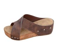 Genérico Sandalias Para Mujer Moda Casual De Verano Con Tacón Cuña Y Tiras Pez Informales Cómodas Zapatos Comodos Comodas Vestir Plataforma Ortopédicas Zapato Piel Planos Sandalia Comoda Marrón 40