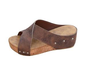 Genérico Sandalias Para Mujer Moda Casual De Verano Con Tacón Cuña Y Tiras Pez Informales Cómodas Zapatos Comodos Comodas Vestir Plataforma Ortopédicas Zapato Piel Planos Sandalia Comoda Marrón 40