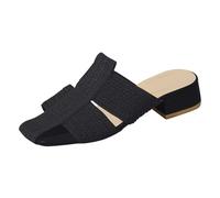 Genérico Sandalias para Mujer Moda Casual Hollow Middle Heel Slippers Female 2026 Outside Wear Thick Temperament A Footstool Lazy Cuña Esparto De Cuñas Verano Comodas Zapatos Dorados con Negro 36