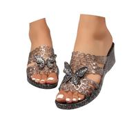 Genérico Sandalias para mujer transparentes Crystal Plastic Open Toe Cuñas Cuñas Heels Transpirables, Transpirables, Antideslizante No Resbalón Verano Playa Vacation Ligeras Cómodas, negro, 36.5 EU